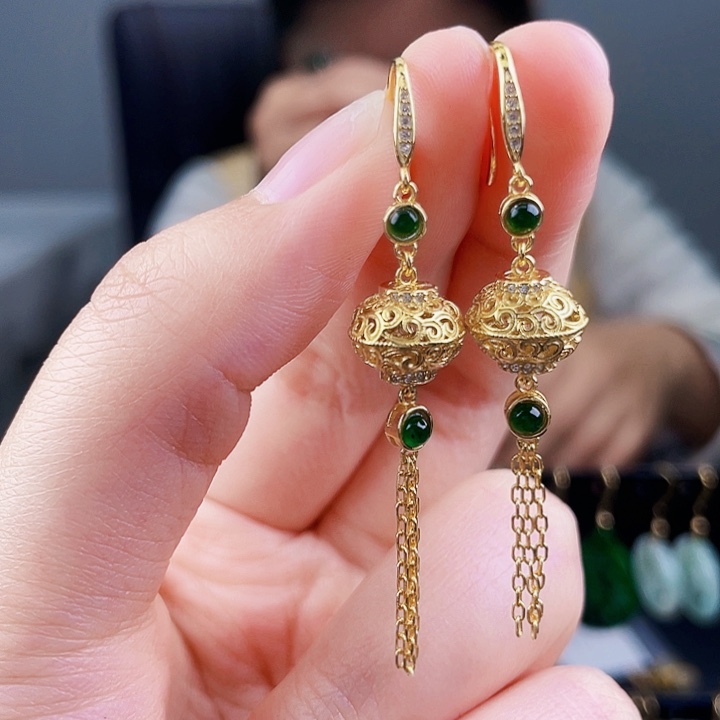 翡翠耳饰银S925镶嵌饰品