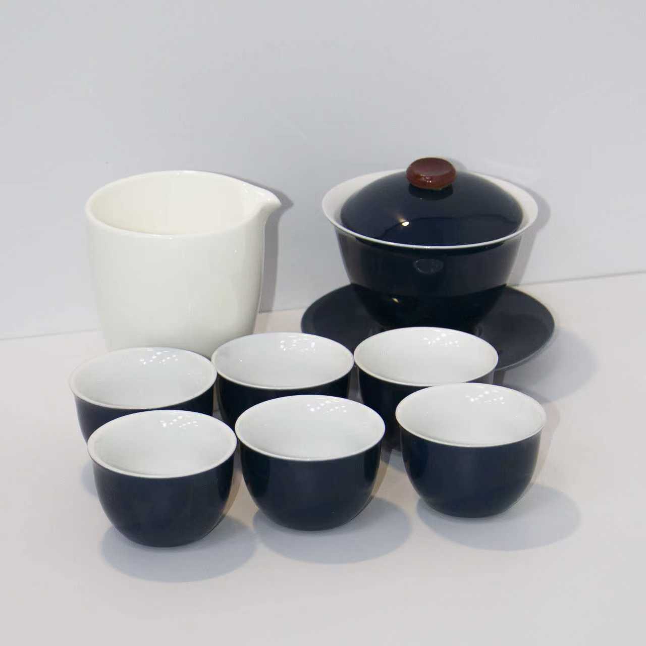 深蓝色盖碗茶具*1+茶字茶盘（黑） Z-Z