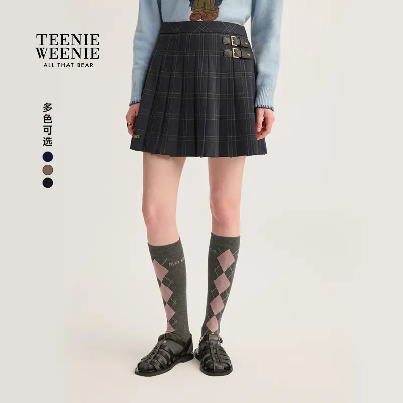 TeenieWeenie小熊半身裙25时尚优雅高腰A字百褶短裙女TTWH254901P
