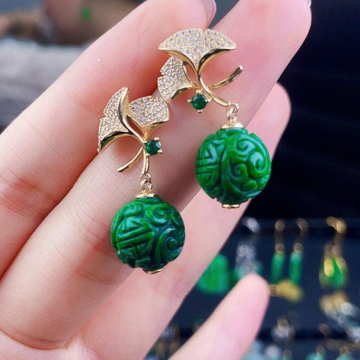 翡翠银S925镶嵌耳饰饰品