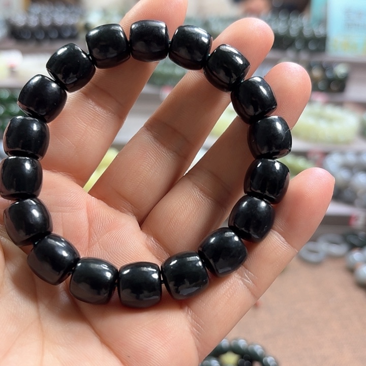 和田玉手链未镶嵌新疆黑青直切卡12