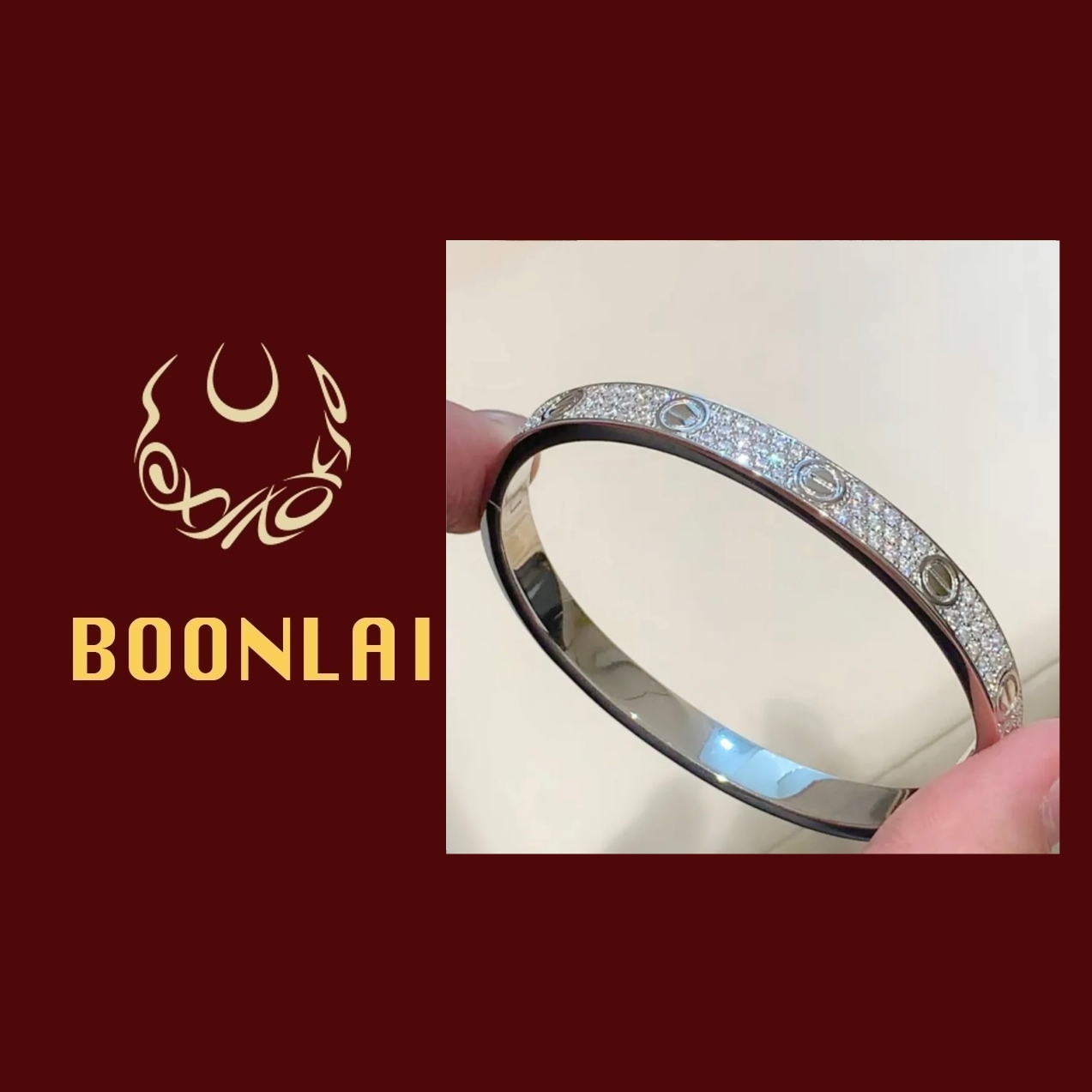 铜合金手镯 Boonlai 银色宽满钻满天星字母手镯1355