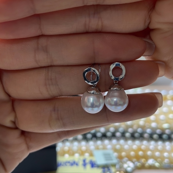 海水珍珠耳饰银S925镶嵌