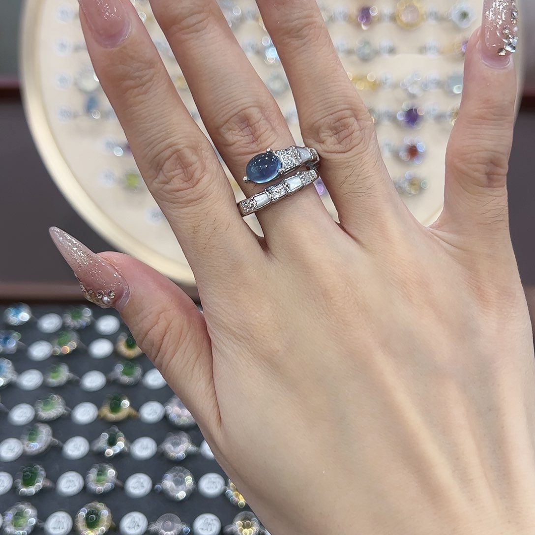 蛇纹石玉戒指银S925镶嵌腋****l