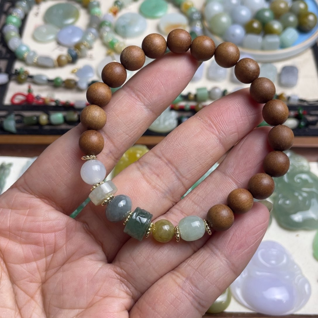 翡翠手链未镶嵌设计款多宝木珠