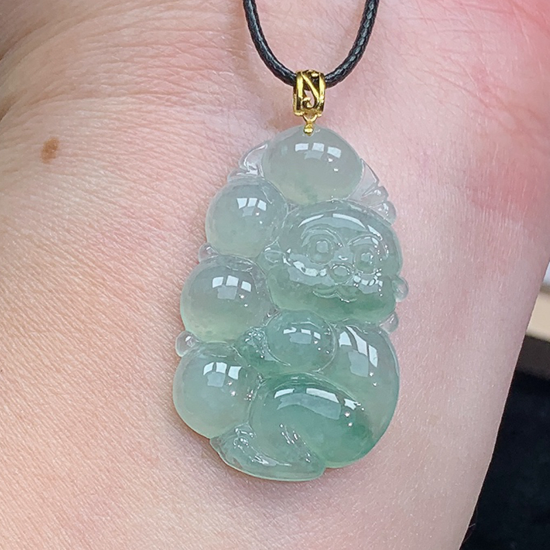 冰润 精雕 18K金扣头生肖猴 吊坠挂坠 6.09g缅甸天然A货翡翠玉