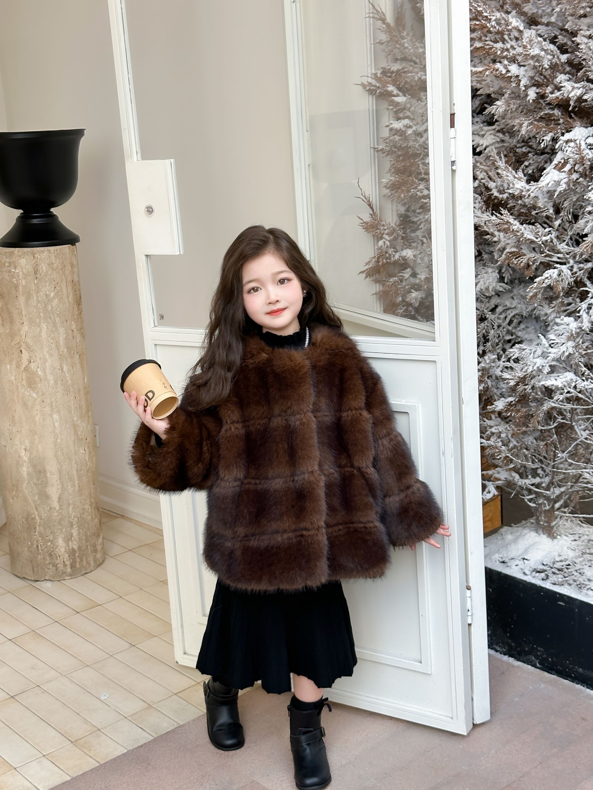 女童仿皮草外套25冬季新款儿童洋气仿水貂毛大衣加厚保暖毛毛上衣