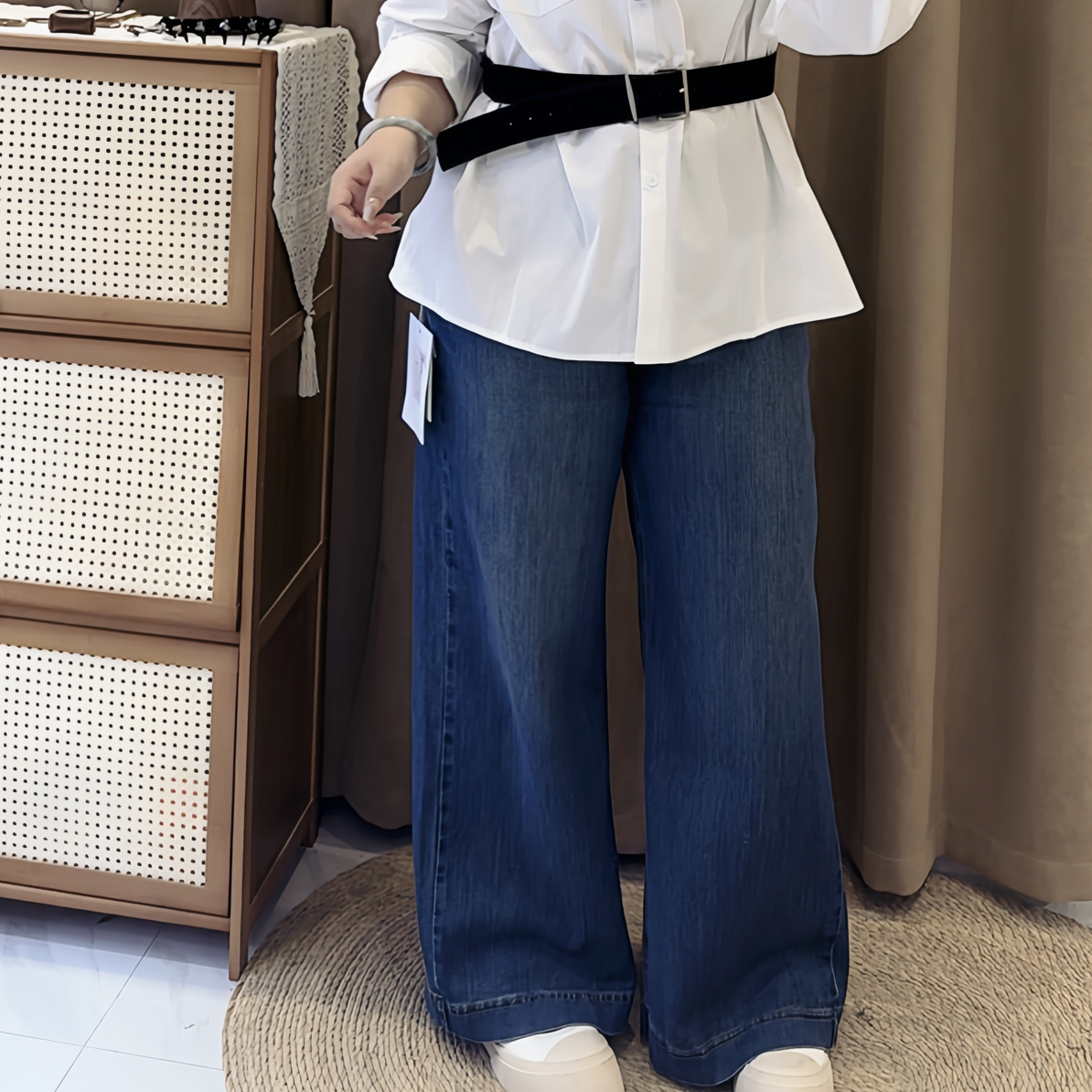 9328文文家秋季大码高弹牛仔直筒裤