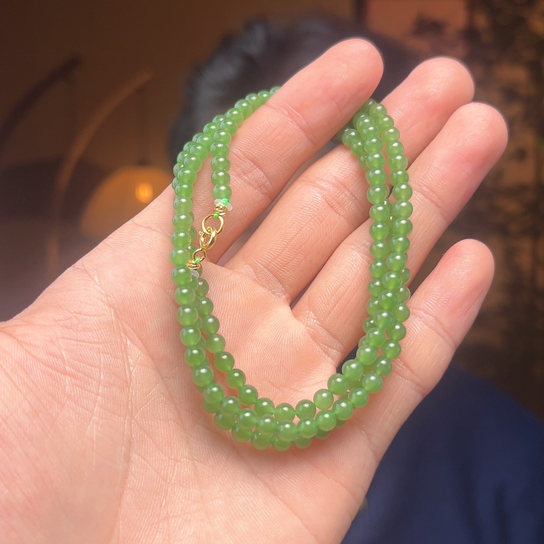 和田玉项链未镶嵌碧玉加长版无矿点小米珠毛衣链