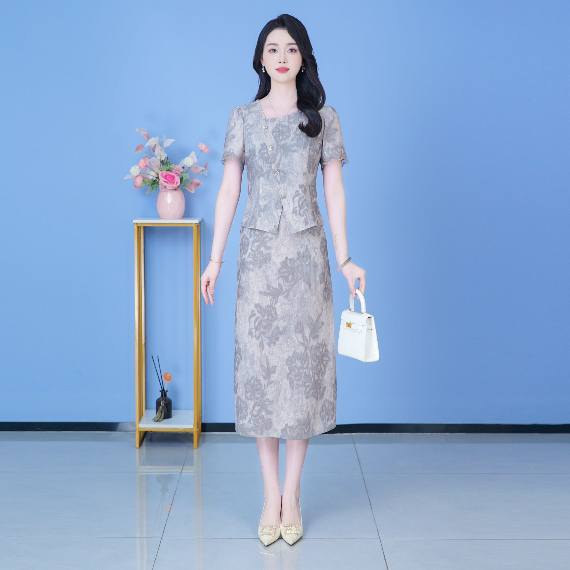 【SJYH1837】夏季新款套装裙两件套时尚优雅减龄洋气裙套装