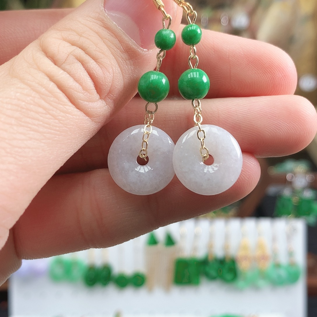 翡翠耳饰银S925镶嵌耳饰