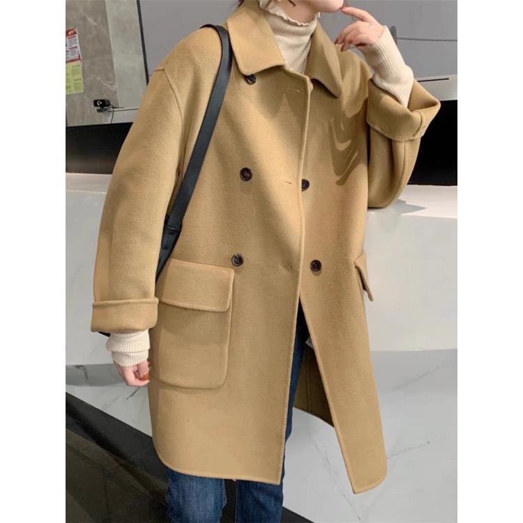 玲姐定制-大衣女双面中长款春秋冬娃娃领高级感毛呢Q大衣 50033