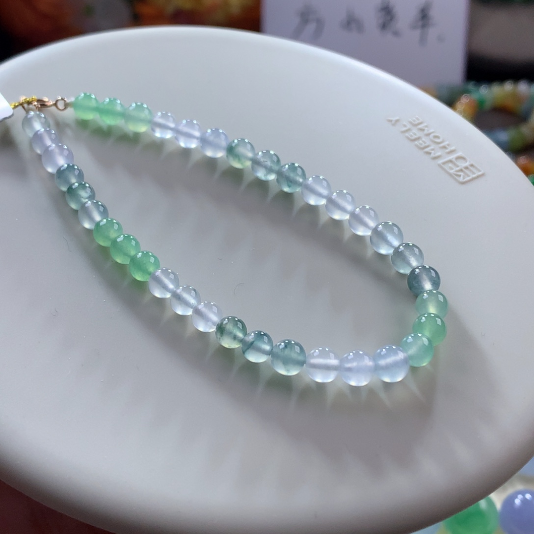 翡翠手链未镶嵌冰飘花幻彩种水多宝