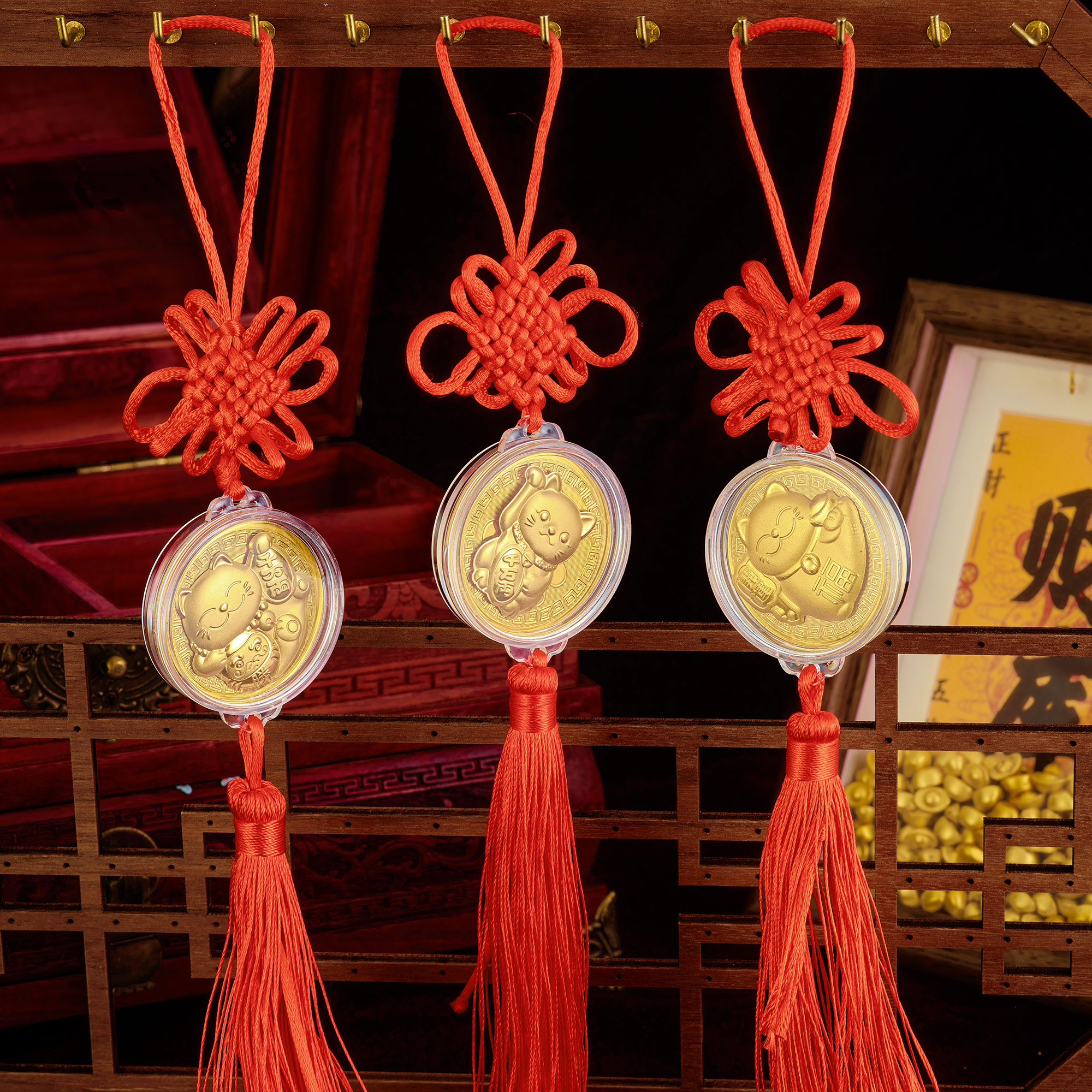 金招财猫挂坠平安结金吊饰随机发