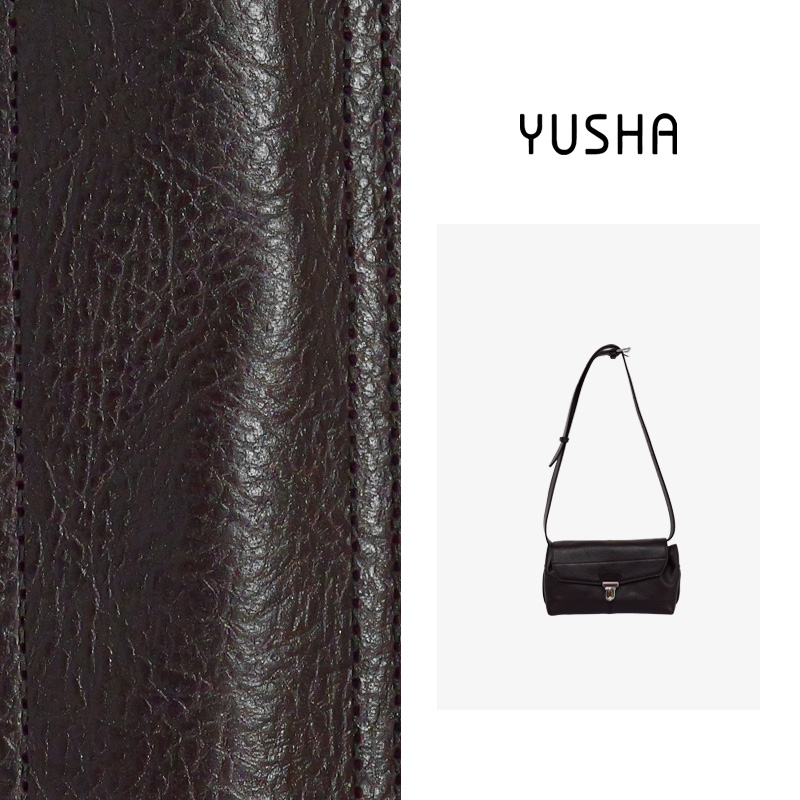 YUSHA/高档真皮黑咖色植鞣斜挎包-3338A