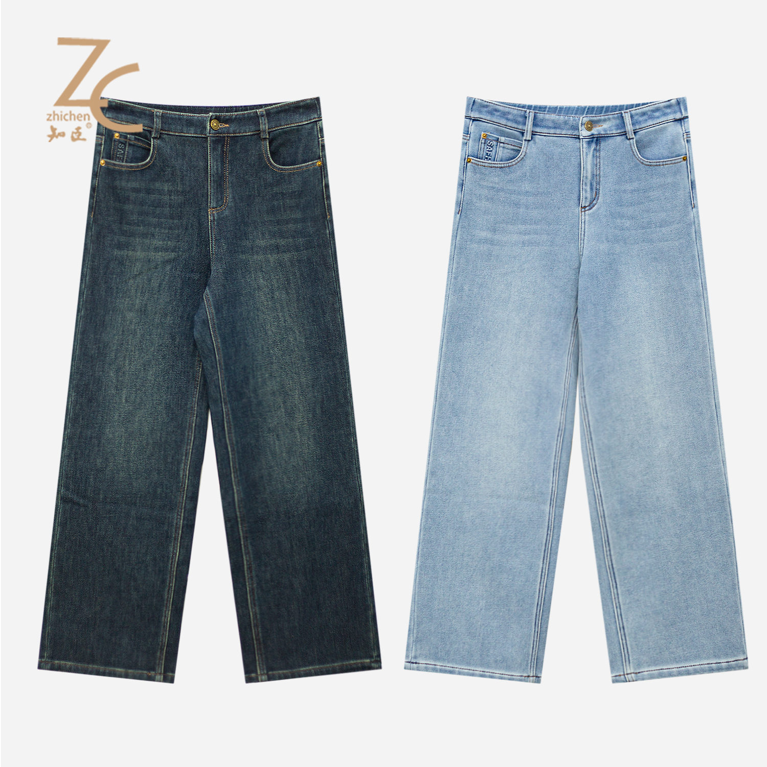 知臣冬季新品 多色简约高腰加绒直筒牛仔理想裤女 T25864076