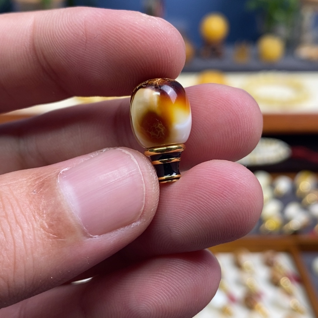 蜜蜡18K金镶嵌裸石配饰三通尺寸11.3