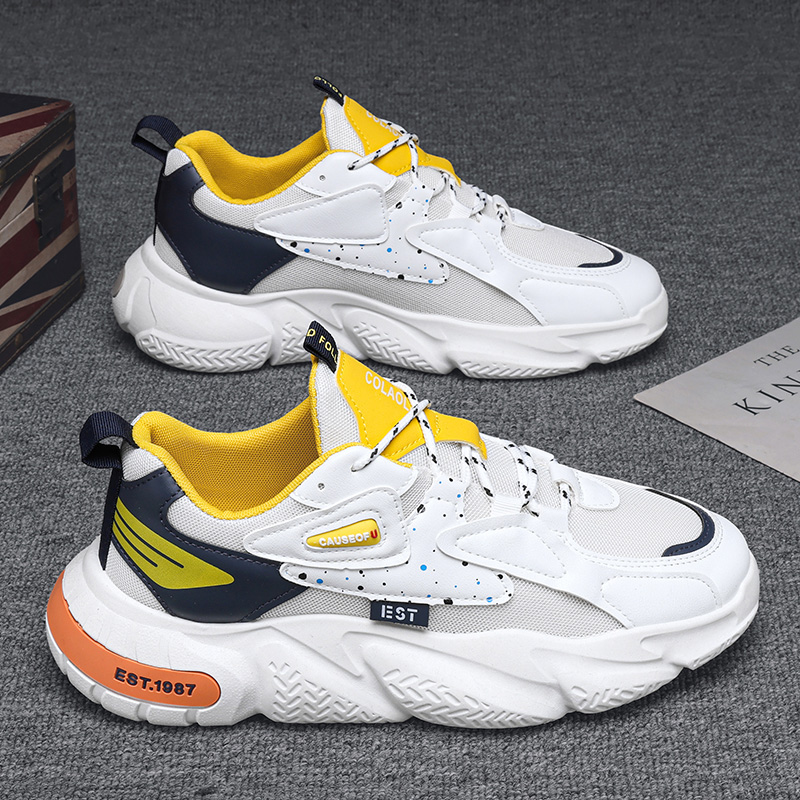 2025男鞋新款透气网面鞋子男潮流百搭小白鞋厚底运动鞋休闲老爹鞋