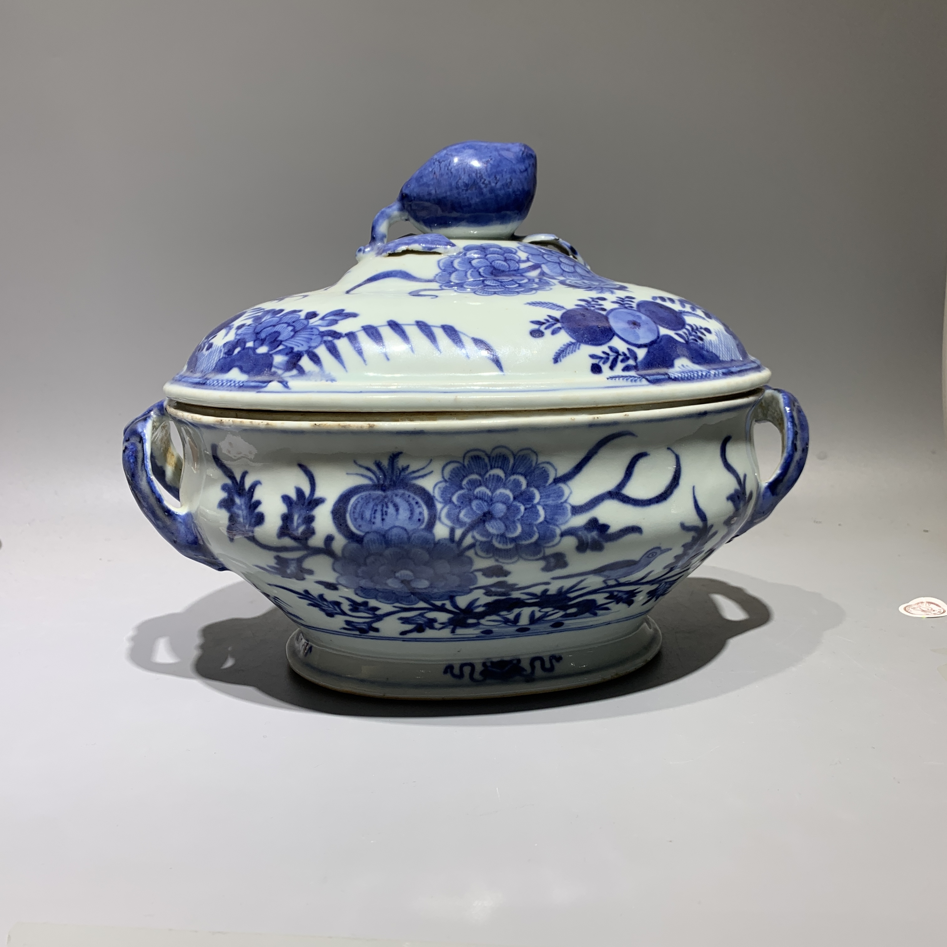 s003001.清乾隆•青花花卉盖锅【古董收藏】