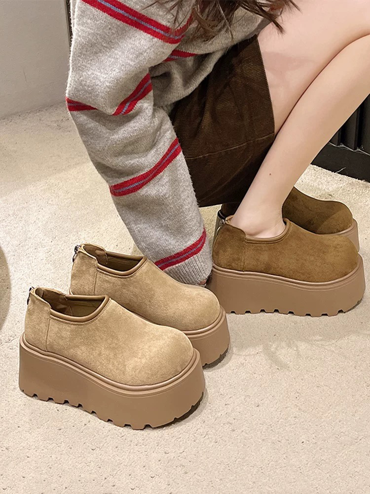 【538037】7cm后拉链厚底面包女2025新款春款小个子增高松糕勃肯鞋