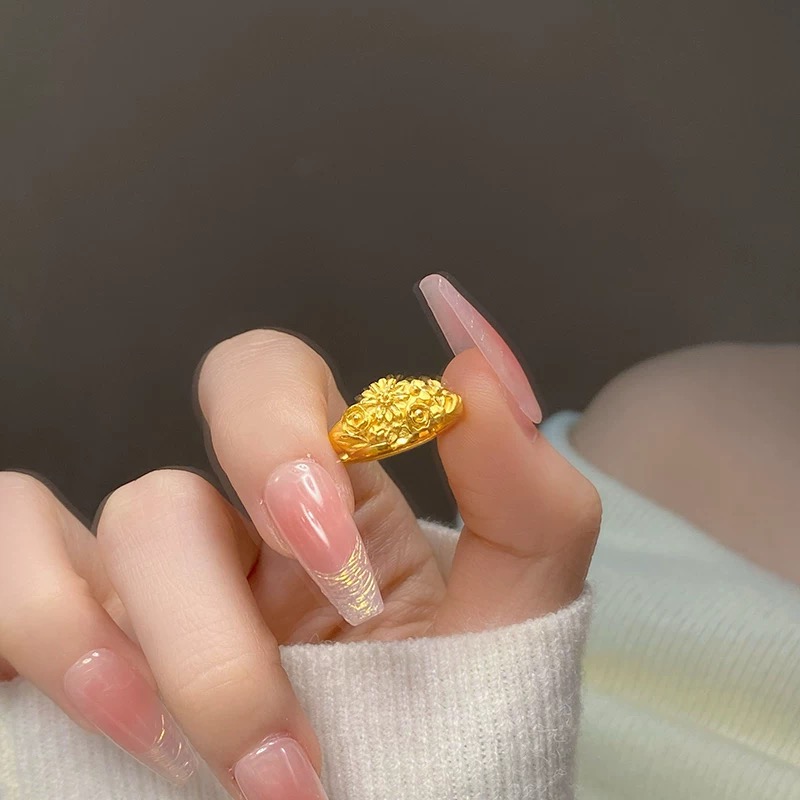 爱恒信【喜迎元旦】甄选足金999黄金戒指繁花一路繁花似锦活口.