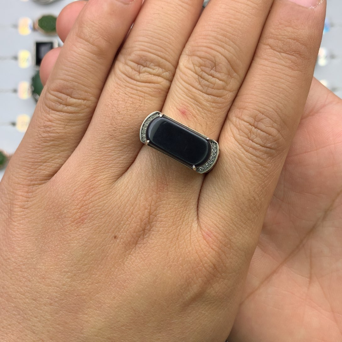 和田玉戒指银S925镶嵌庙***少