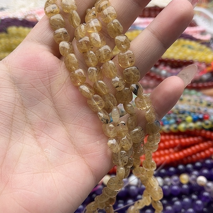 玛瑙/玉髓珠宝半成品未镶嵌2条8mm左右茶色西瓜晶方片