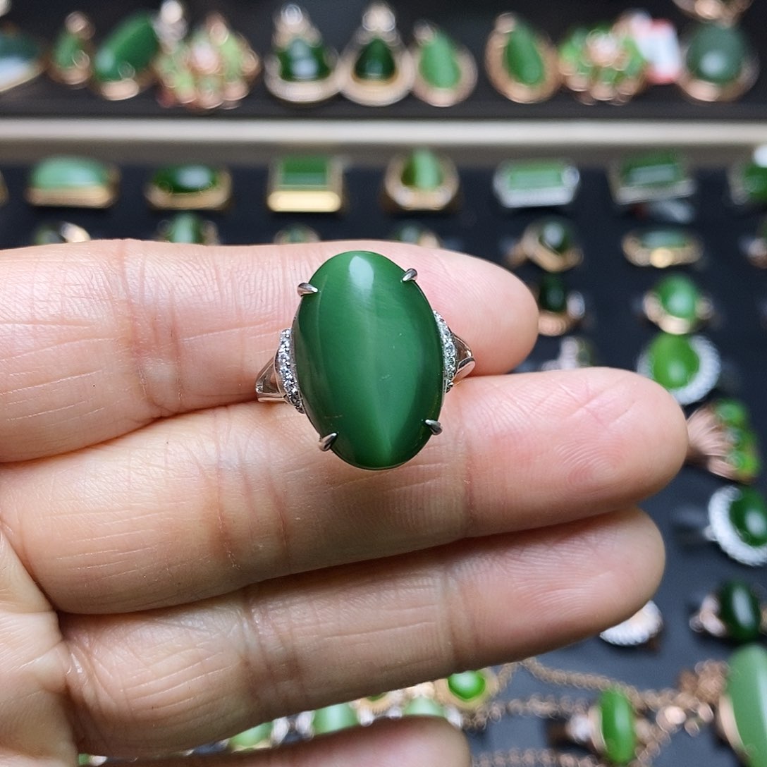 和田玉（碧玉）戒指银S925镶嵌