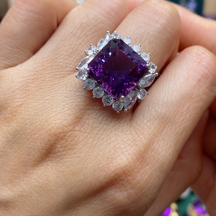 水晶戒指银S925镶嵌天然水晶戒指