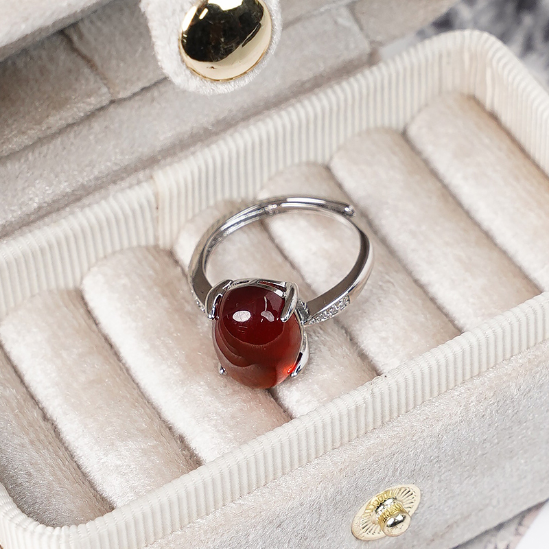 红色小众排戒石榴石戒指可调节轻奢百搭多样性发一-3256