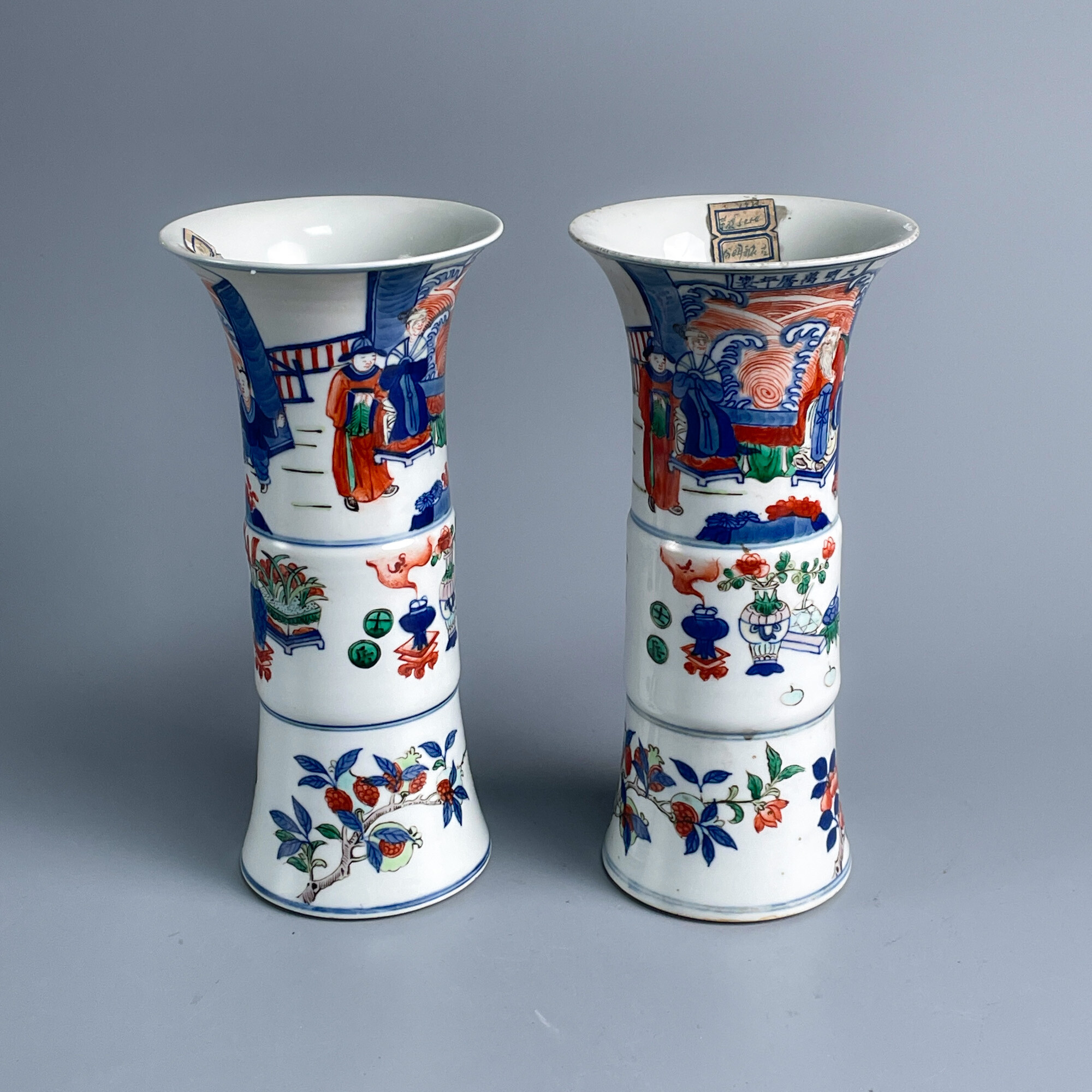 瓷器/古董光绪青花五彩花觚一对M25AP002D78/收藏/文物/绣花张