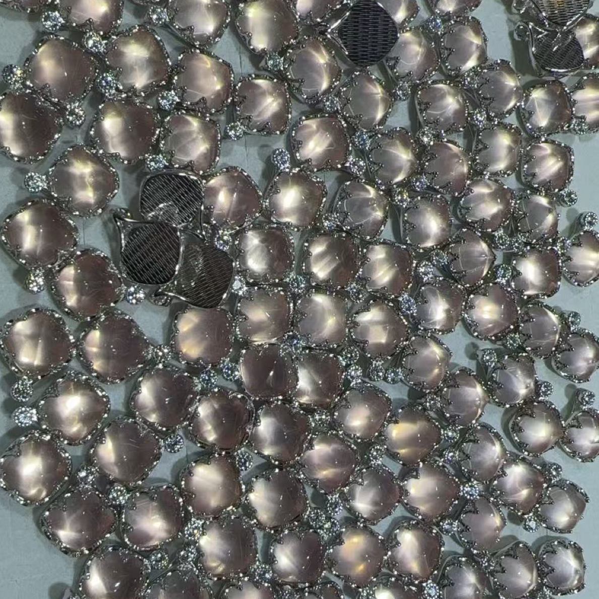925银银制品 粉塔糖s925银项链戒指耳钉手工百搭百搭镶嵌时尚气质