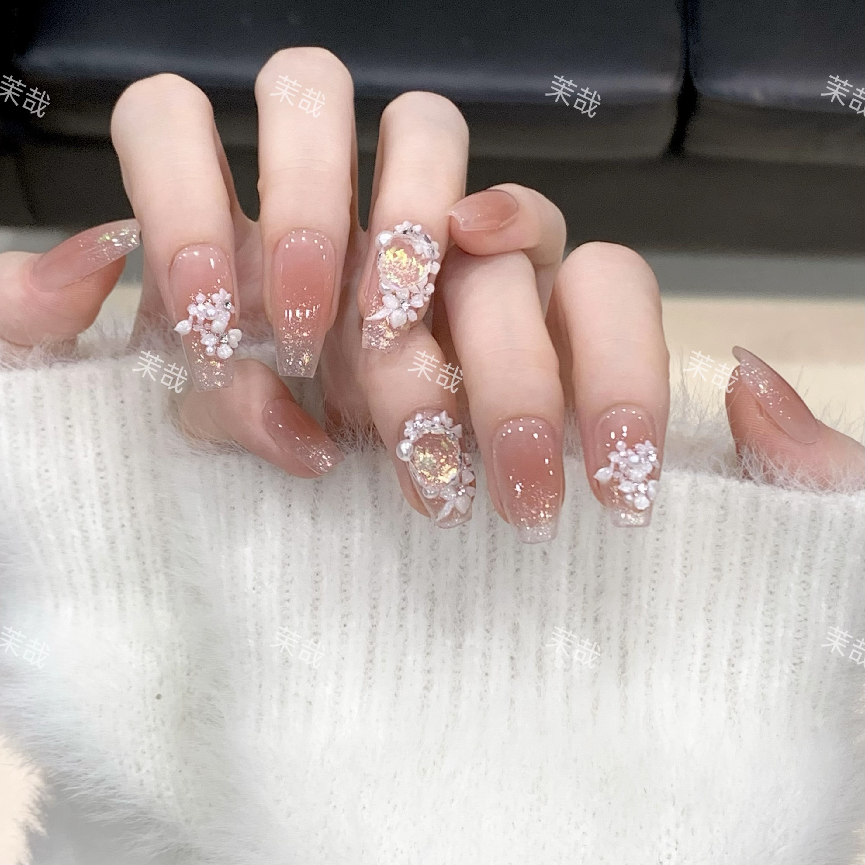 茉哉I现货【冷萃冰花】纯手工定制拆卸穿戴甲A4121