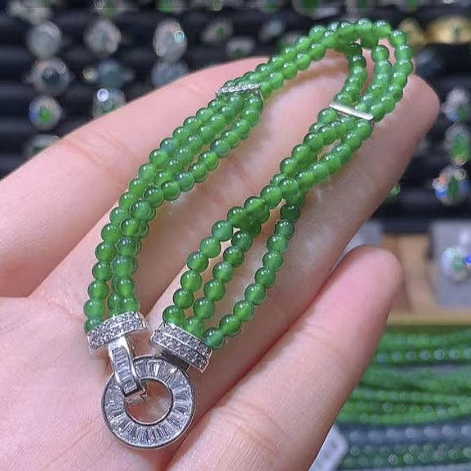 天然A货翡翠三圈手链卡3