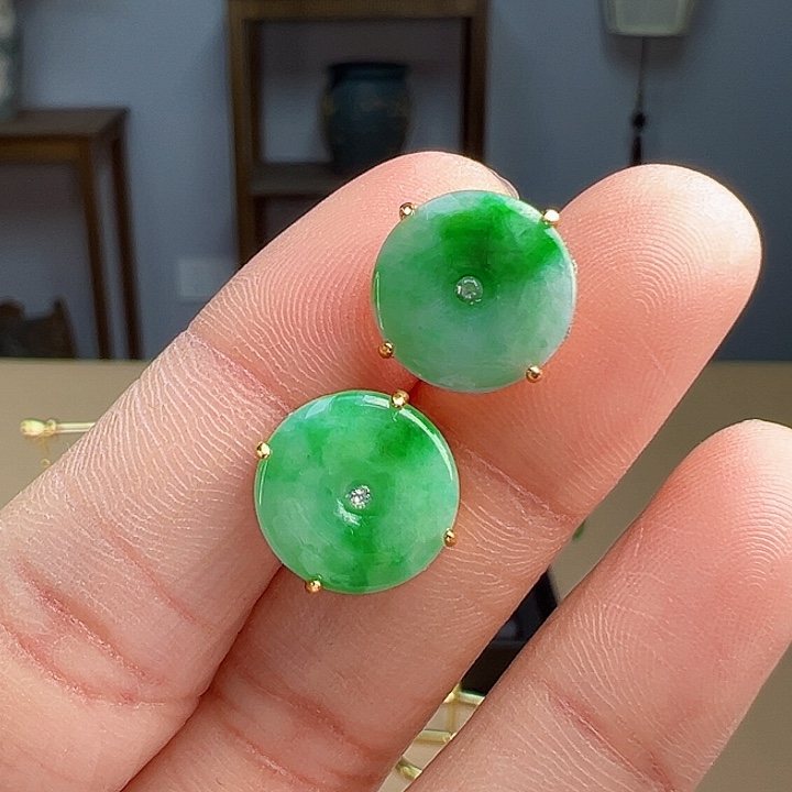 翡翠银S925镶嵌耳饰耳饰