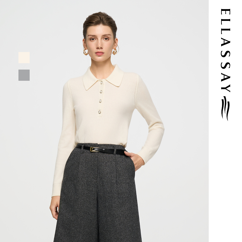 ELLASSAY歌力思2025秋季新款简约翻领套头针织衫EWD366M017TA