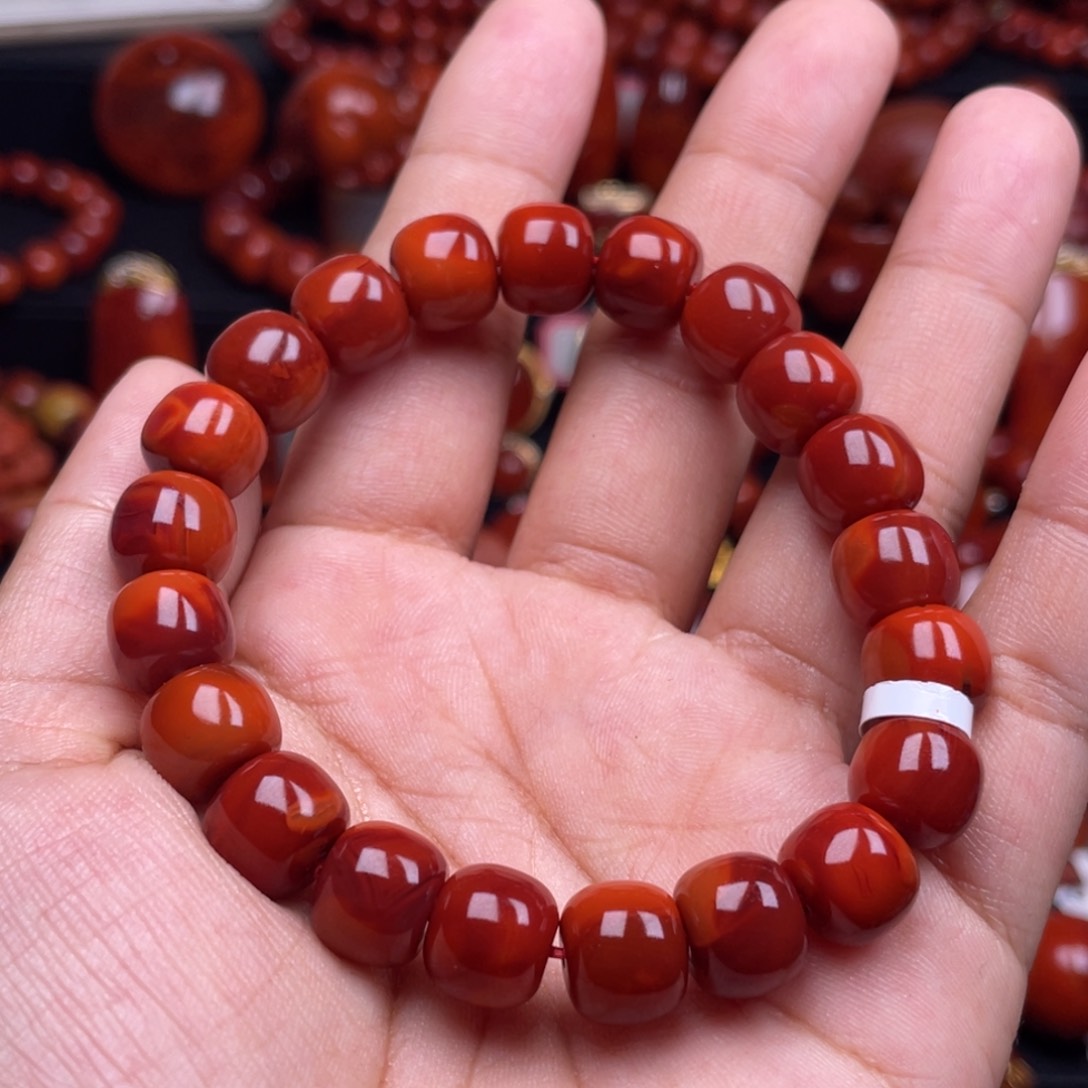 南红玛瑙珠宝奇石未镶嵌花***夏单圈10mm