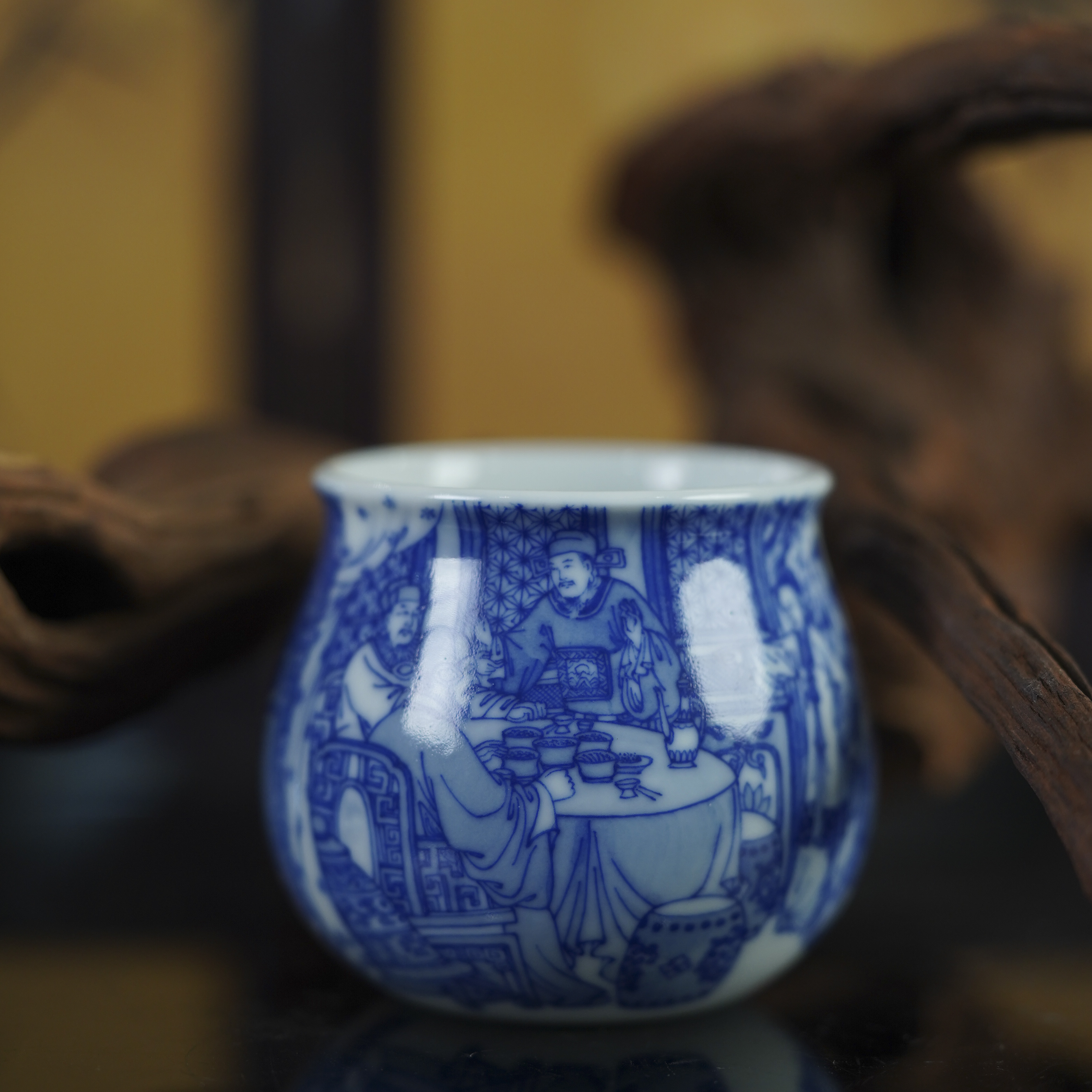 (精选）隐山清玩晓花窑青花桃花扇图杯景德镇陶瓷高端茶具