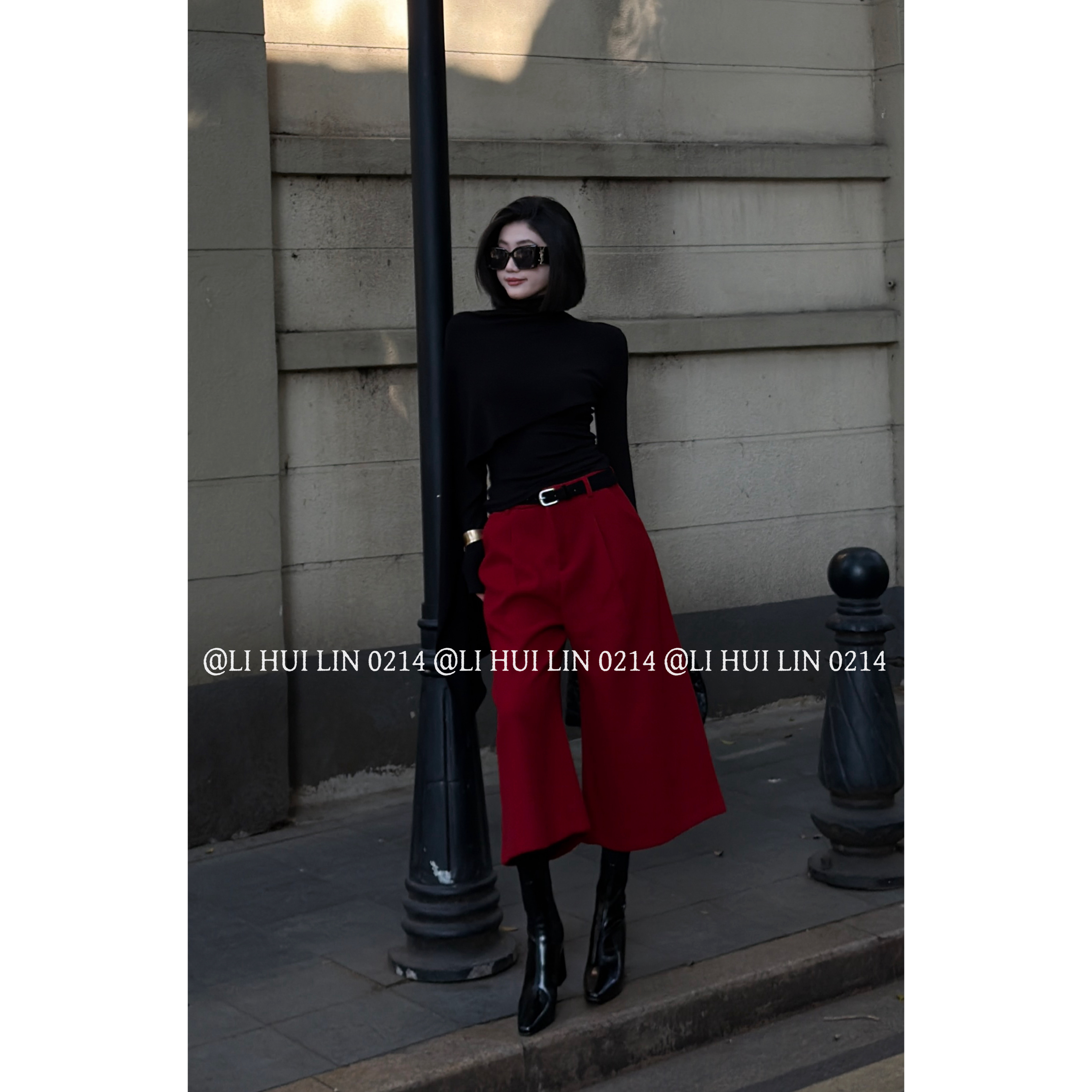 LIHUILIN/气质年味氛围感毛呢质感八分裤(配腰带)  A1801