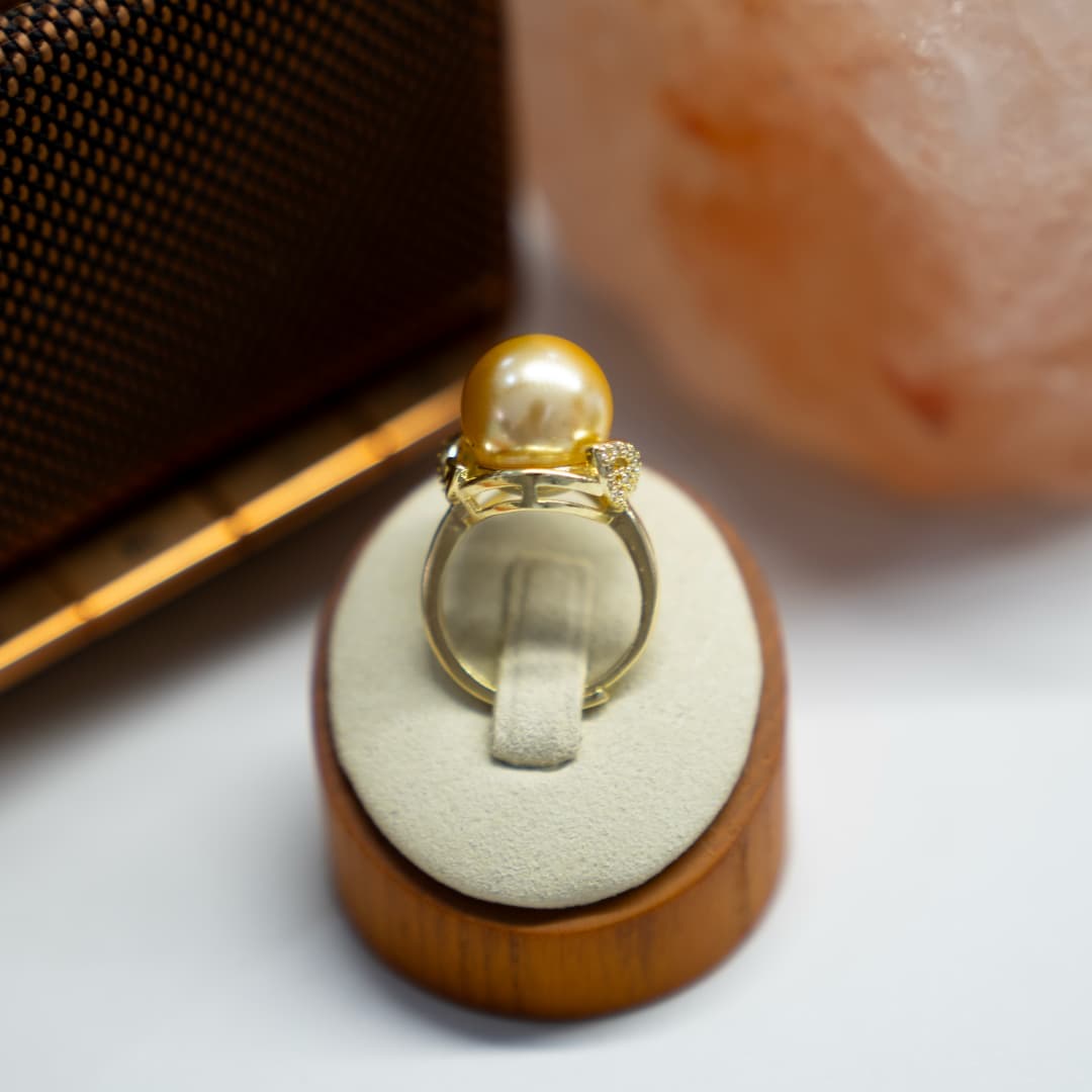 铜合金仿珍珠戒指 14-15mm浓金色正圆大龙珠戒指