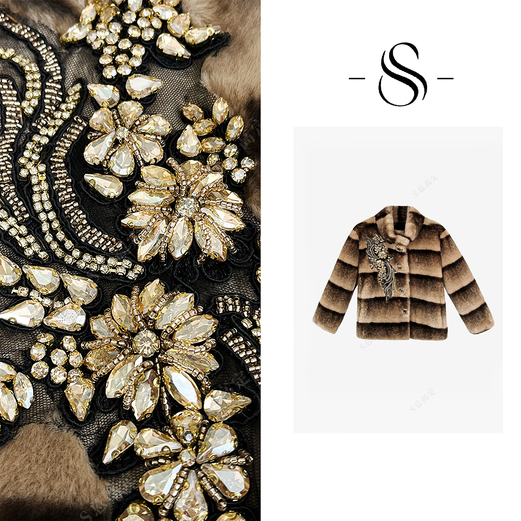 【丹丹】韩系冬季小香风立领条设计渐变色气质百搭外套D0334