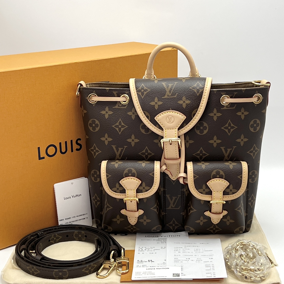 99新 LouisVuitton/路易威登 经典老花抽绳双肩包 09089