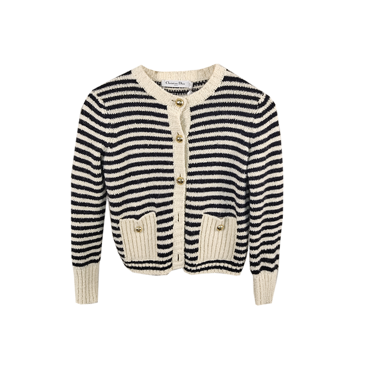 99新 DIOR/迪奥 白色条纹单排扣长袖针织羊毛衫 36 8637202