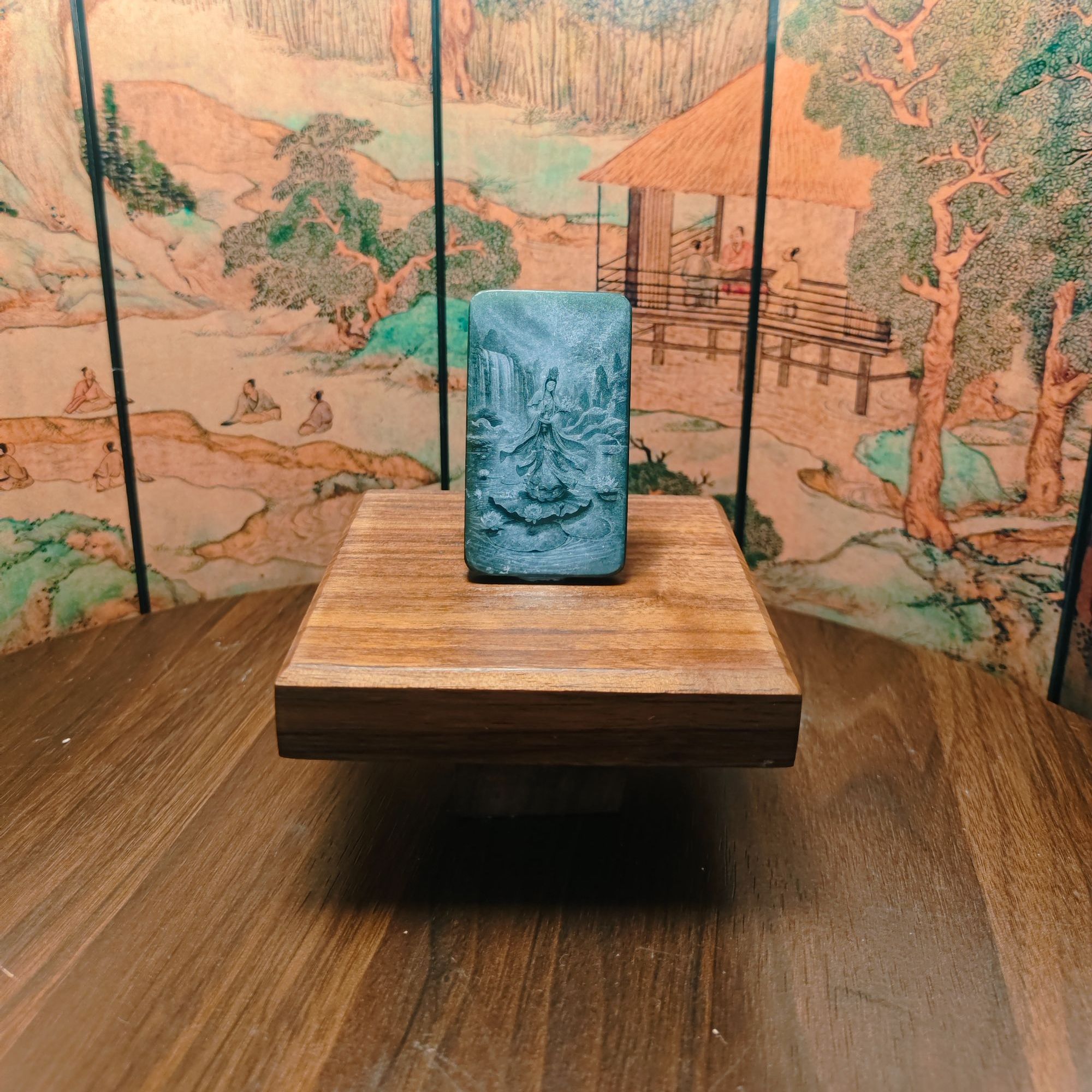 X和田玉观音影雕吊坠0542