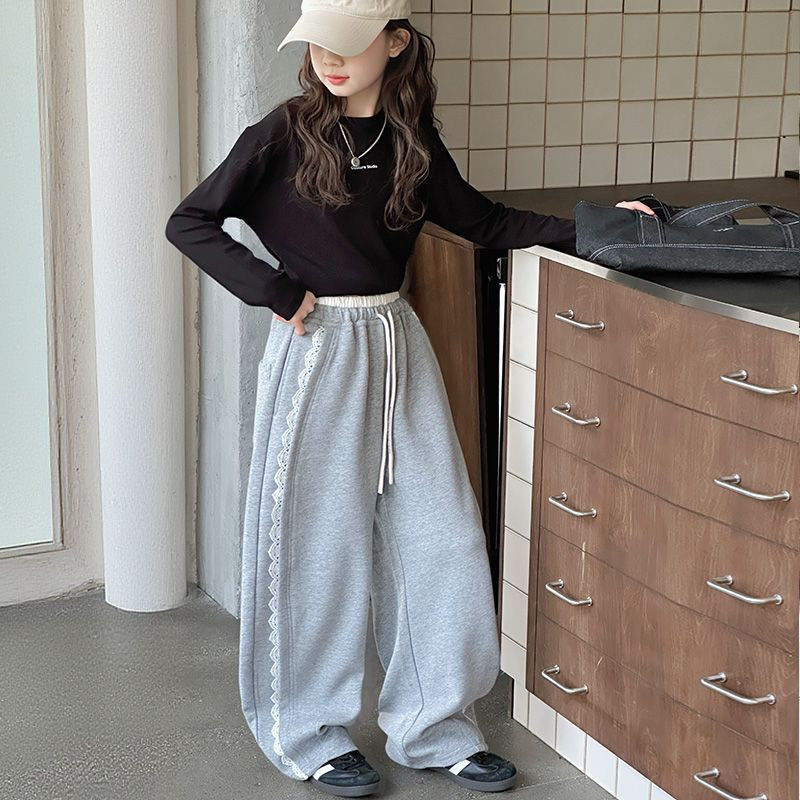 女童裤子春秋2025新款女孩大童秋季卫裤儿童秋季灰色休闲阔腿裤