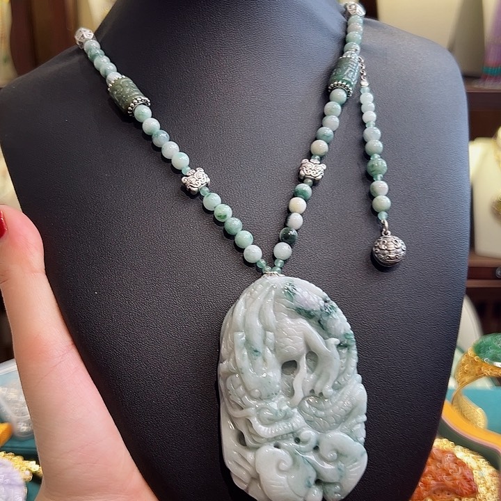 翡翠项链银S925镶嵌项链