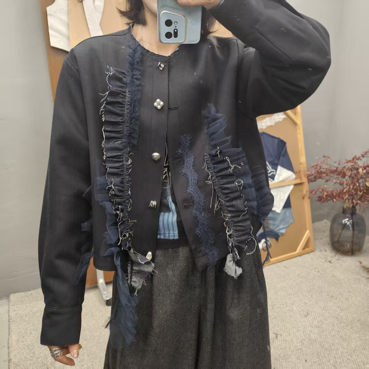 短外套薄款长袖绣花宽松型短款气质常规款女装秋季4733