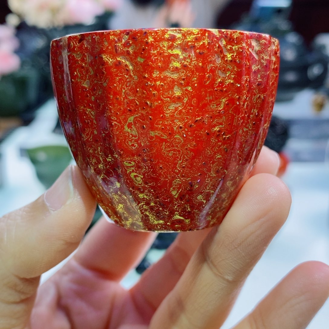 大漆杯子朱红色杯子