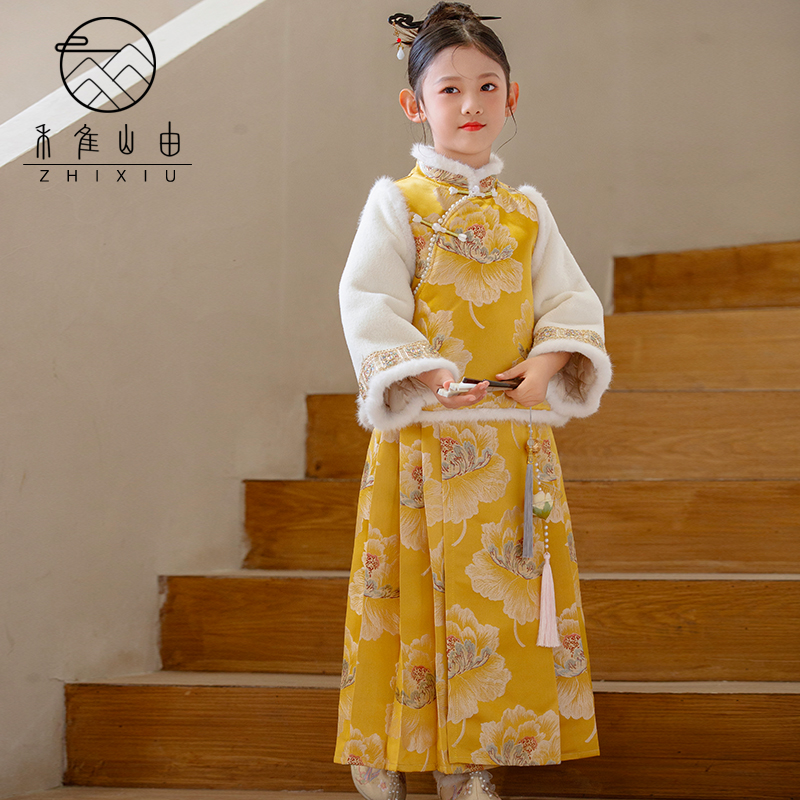 巴拉童年女童马面裙汉服拜年服冬装新款儿童国风唐装古风女孩国学