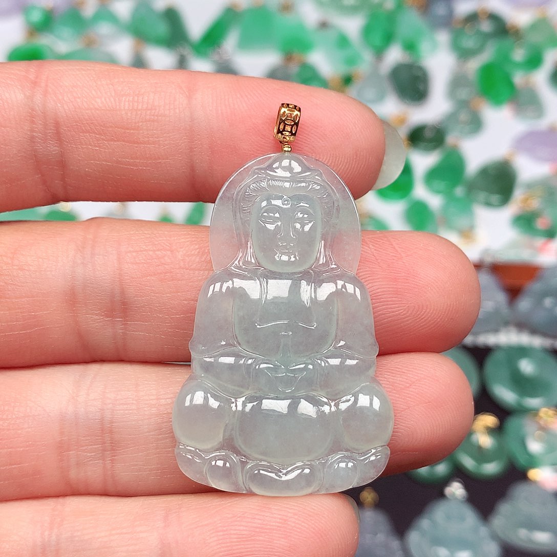 翡翠颈饰18K金镶嵌天然翡翠A货